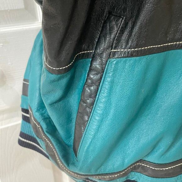 Y2K CARL BANKS NFL MIAMI DOLPHINS LEATHER MOTO JACKET SZ XL ICONIC FOOTBALL - Picture 3 of 16